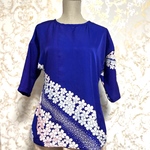 着物リメイク　トップス 花柄ブルー 