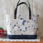 roc~様受注制作品☆スペインコットン『DARA 』青ローズ  L バッグ