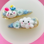 キッズ　ヘアアクセ　女の子　ピン　雲　デコ　うさぎ　リボン　プレゼント　小学生　幼稚園　