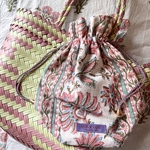 ブロックプリント巾着ポーチmint