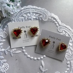 ハートのビジューイヤリング♡RED