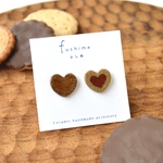 ハート クッキー - チョコレート × ジャム -　＊ 陶器 ピアス / イヤリング