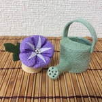 ちりめん細工:夏の飾り(朝顔とカラフルじょうろ)