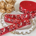 50cm  インド刺繍リボン  チュール  花柄 　レッド  #nt43