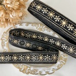 50cm  インド刺繍リボン  チュール  花柄 　ブラック  #nt44