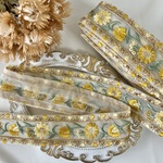 50cm  インド刺繍リボン  チュール  花柄  イエロー  #mt57