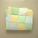 【受注制作】滑り止め付 ガーゼのカフェマット42×49cn（イエロー×水色×グリーン）パッチワークのペット用マット