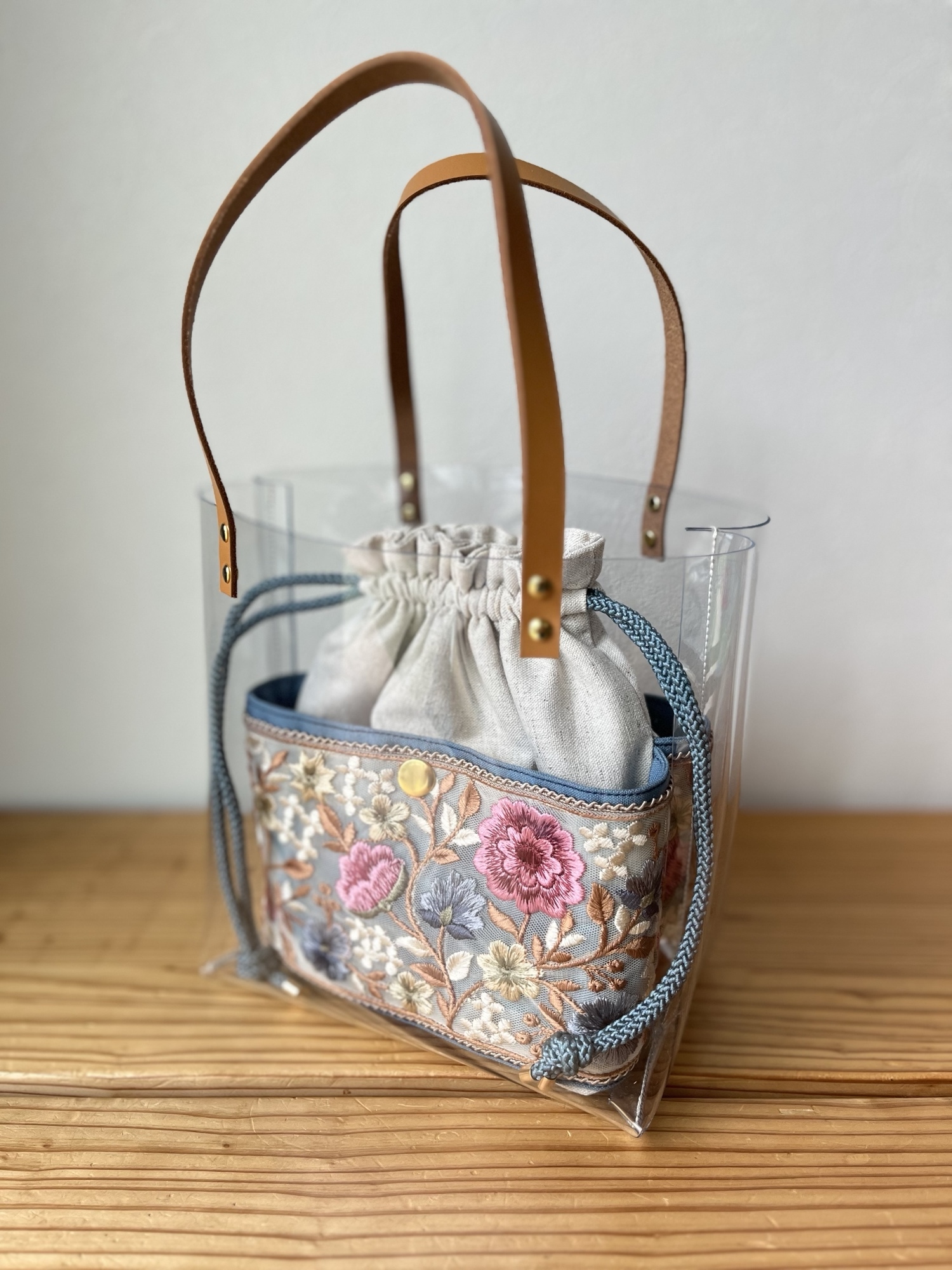 3way クリアバッグinインド刺繍リボンポーチ - midori world | minne