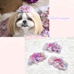 ありすりぼん🎀 紫陽花 リボン バレッタ 犬用 わんこ用 ペット用 犬 猫  紫 パープル ピンク ブルー