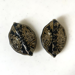 Vintage Black Gold Pattern Large Oval Beads