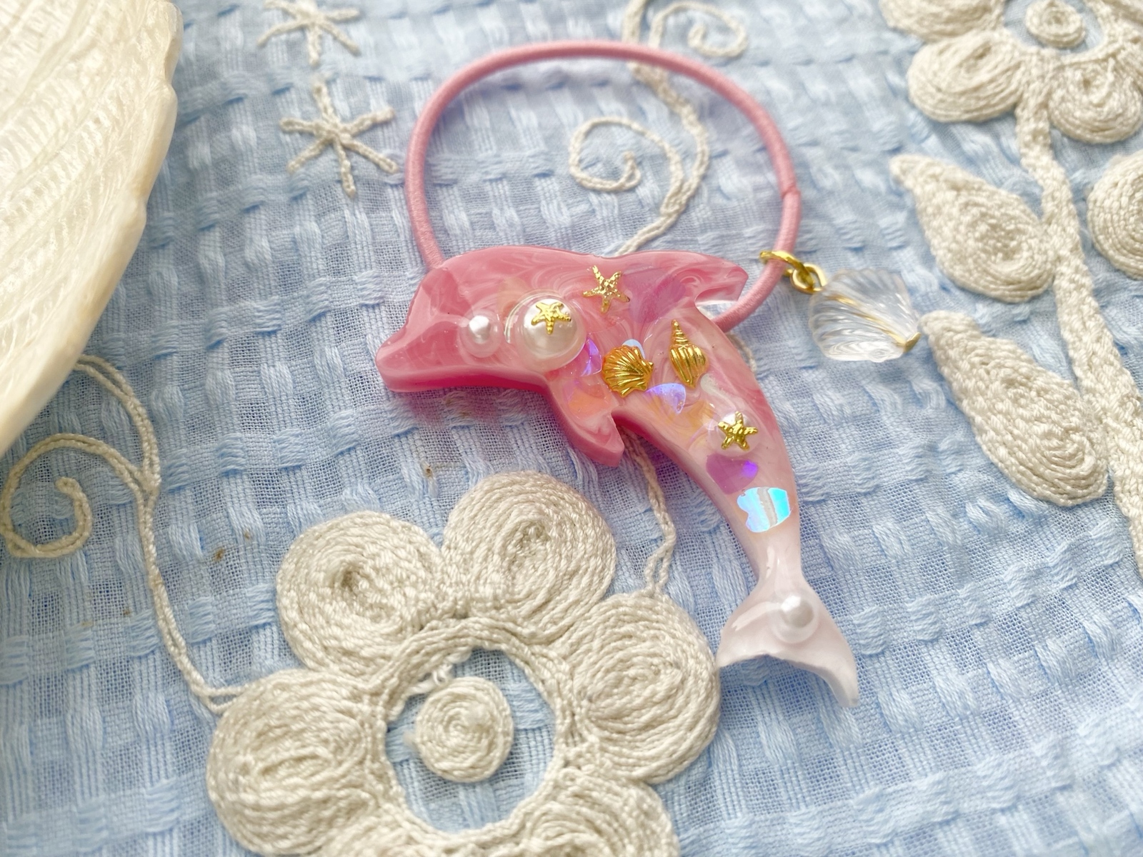 キッズ レジン sea collection イルカ dolphin ヘアゴム pink dolphin