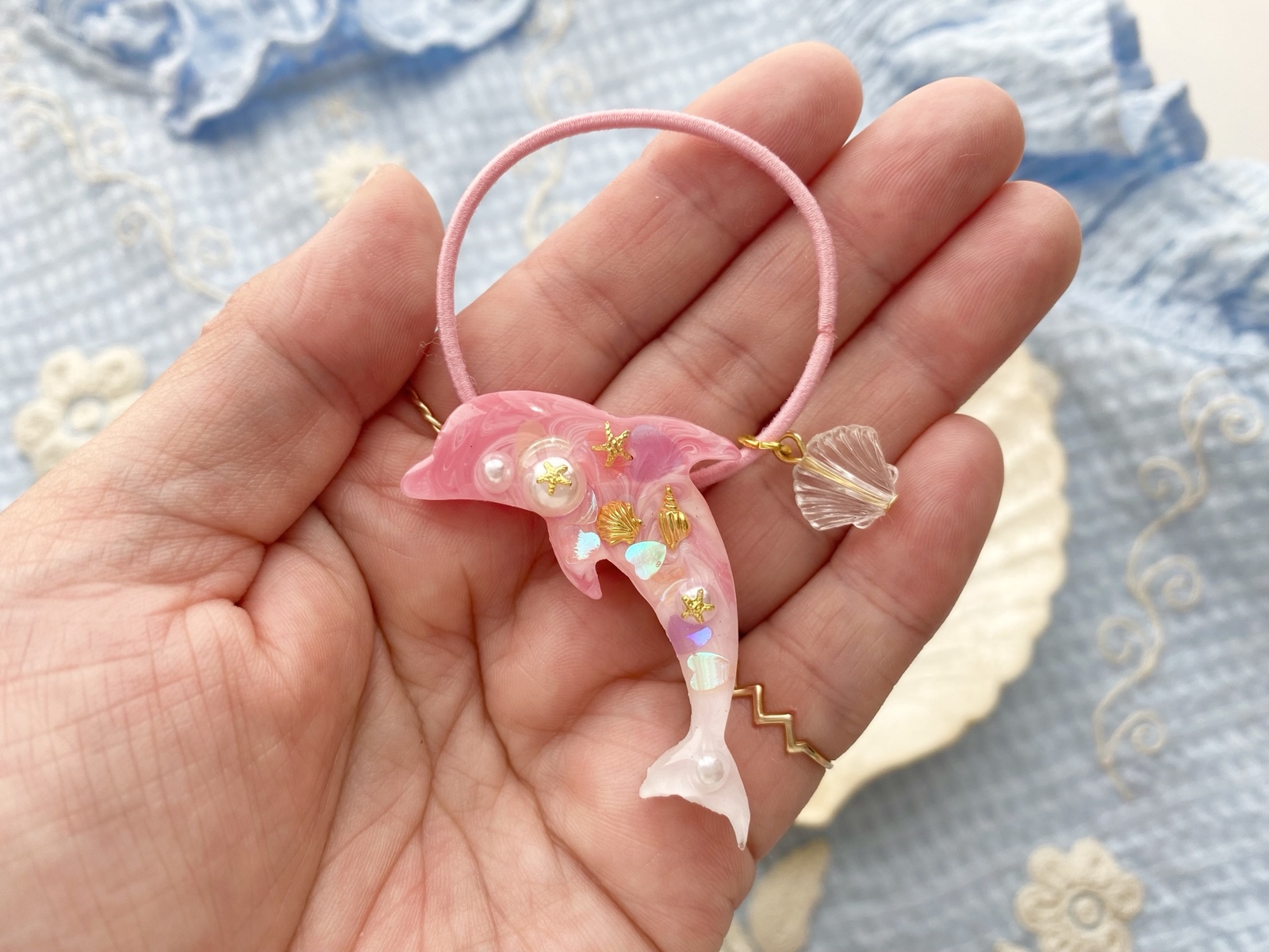 キッズ レジン sea collection イルカ dolphin ヘアゴム pink dolphin