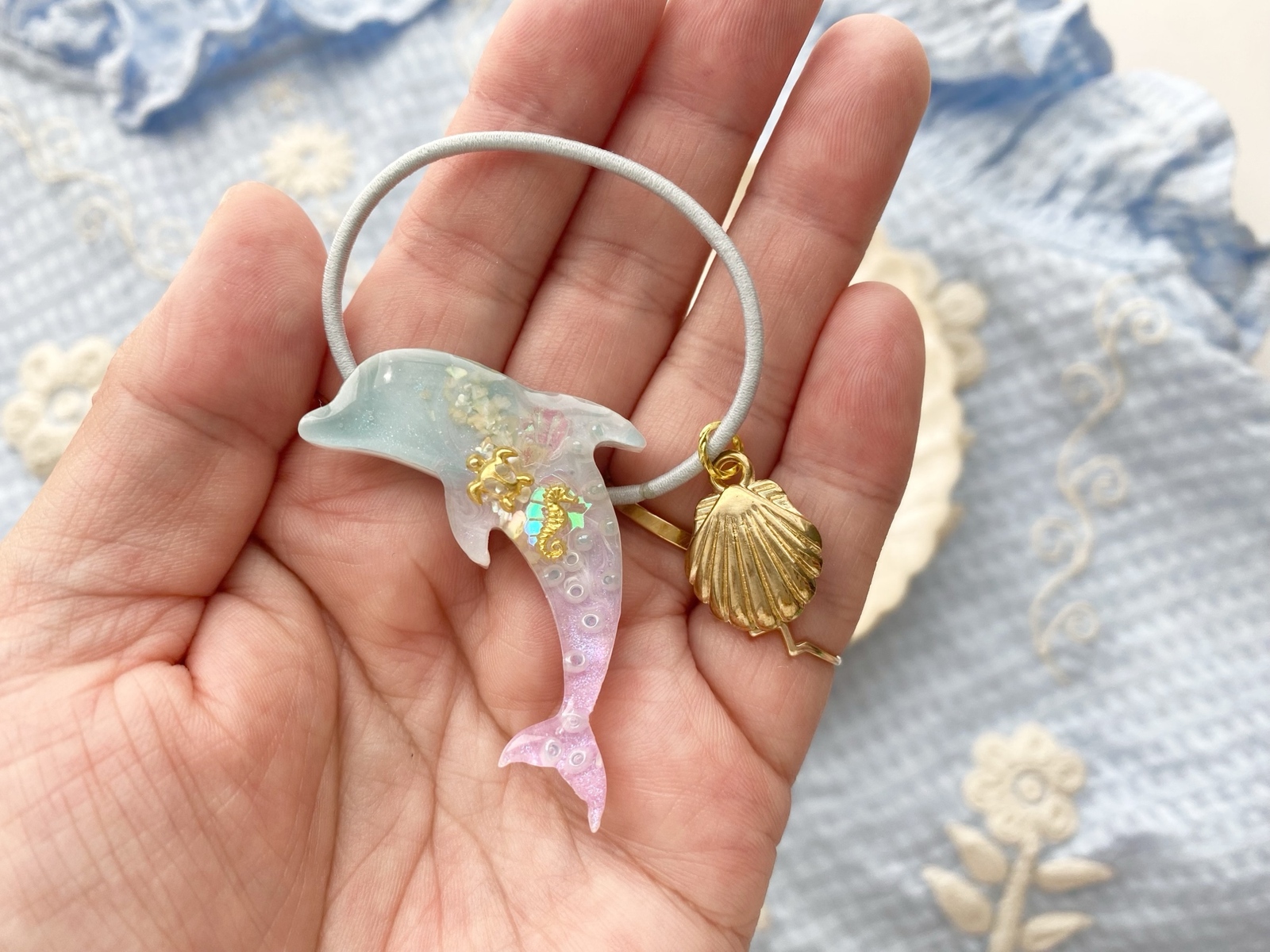 キッズ レジン sea collection イルカ dolphin ヘアゴム tropical