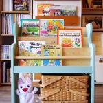 ハンドメイド絵本棚　ミントブルー色