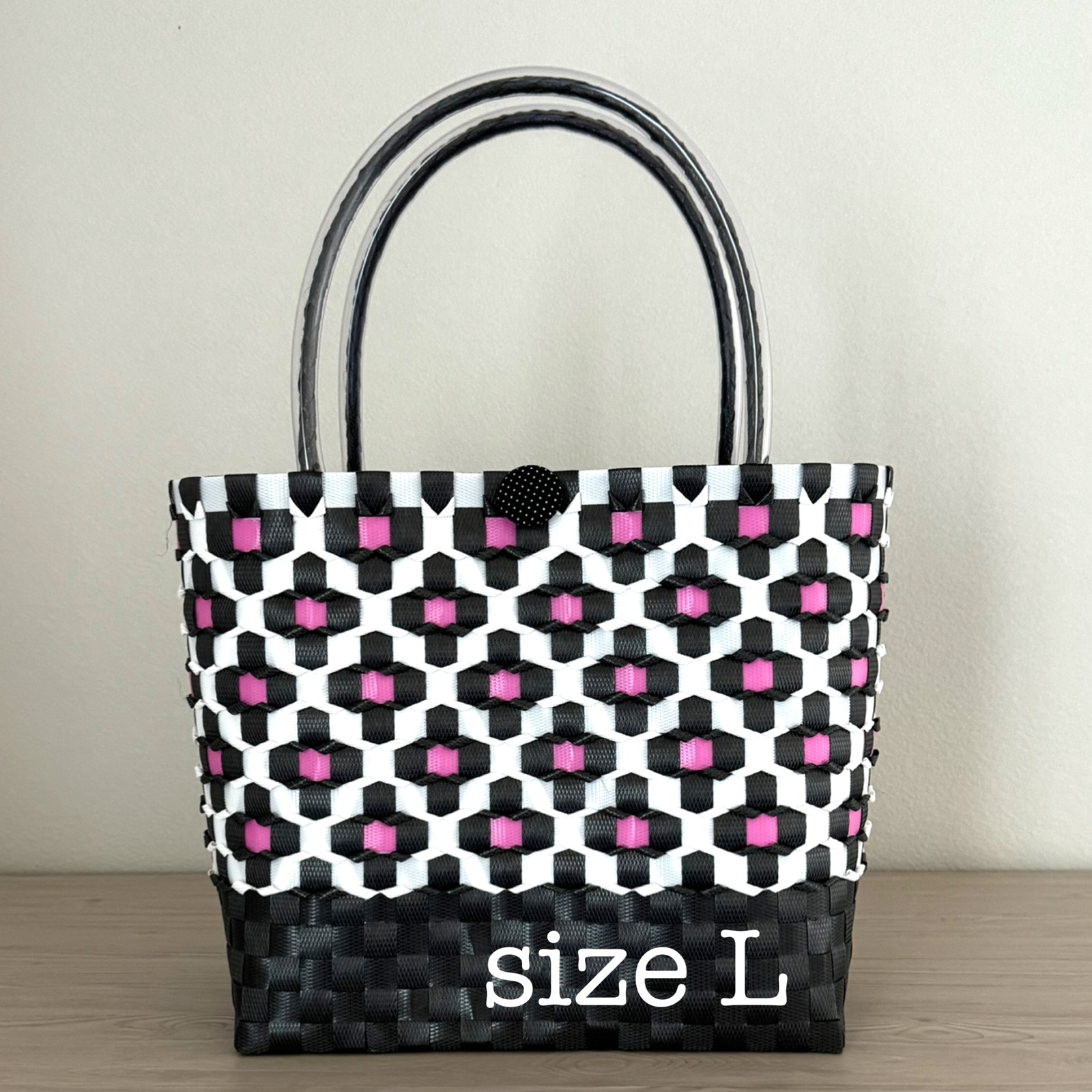 クマの顔 プラかご V37 ハンドメイド PPバンド エコバッグ ホワイト クマの顔 プラかご V37 ハンドメイド PPバンド エコバッグ ホワイト