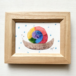 🐌透明水彩画「虹色のかたつむり」イラストミニ額  カタツムリ　雨　梅雨　虹　レインボー　プチギフト　父の日