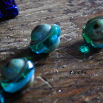 Green & turquoise 宝石カット💎惑星 チェコビーズ 5個