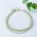 太陽の石 ✳︎ ペリドット ゴールド (14kgf )チェーン 2連 ブレスレット グリーン 透明 8月誕生石  / ラッキーアイテム