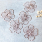  6枚【ef1-1-S】 刺繍 　お花パーツ  　5弁花　オーガンジー　レースフラワー 