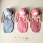 ピンク♪うさぎ耳帽子とウサギオーバーオール ニューボーンフォト撮影 新生児
