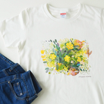水彩画を着る　Tシャツ「新緑と鳥」
