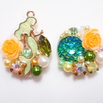 人魚姫のピアス イヤリング レジン 海 夏 ビジュー パール 薔薇 緑