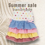 完成品犬服LL短め☆SUMMER SALEハイゲージポンチニットワンピース（カラフルドット×チェック