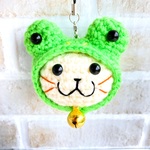 梅雨☆カエルなりきり猫さん（顔だけ）～【ストラップ】