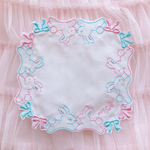 刺繍　インテリアクロス　うさぎ柄　LtBL×PK