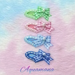 ギンガムチェック💚🩷🩵💙のおリボンが可愛い(3.5cm)キラキラ✨✨ハート型パッチンピン
