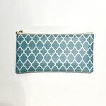 あゆまま様リクエスト品❤️ラミネートペンケース、長財布、マスクポーチ、通帳ケース❣️モロッカン柄ターコイズブルー　裏面レザーとクリア生地　20cmファスナー