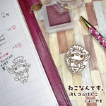 消しゴムはんこ♪フライパンとフライ返しを持つねこ♪ねこのコックさん♪