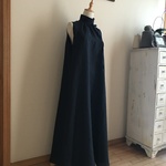 フレンチリネン（ネイビー）で作ったハイネックフレアマキシワンピース