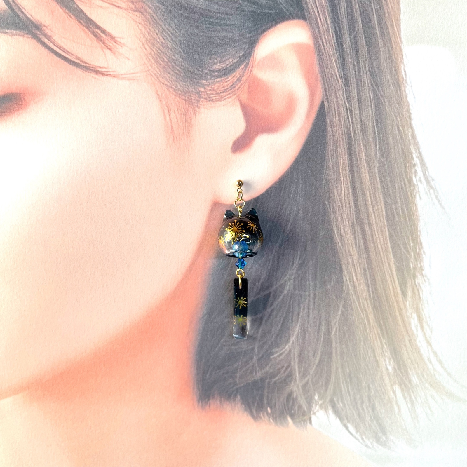 受注制作】猫耳風鈴 花火の風鈴 ピアス サージカルステンレス