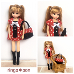 赤ドットのダブルガーゼのセット（リカちゃん、ブライスなど）
