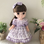 ソランちゃん　メルちゃん＊薄紫ギンガムチェックワンピース