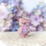 紫陽花クマさん ピンク×紫 ミニチュア テディベア ドール