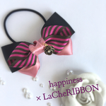♡パピヨン＋8のヘアゴム♡ブラック×サテンピンク