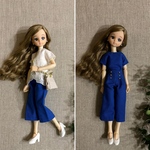 リカちゃんサイズ　ロイヤルブルーのブラウスとパンツのブラウススーツと白のチュニックのセッ🤍💙