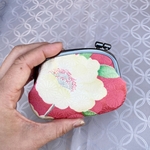 和がまぐち　≪くし≫　PINK白花　着物リメイク　コインケース　財布　小銭入れ