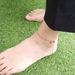 [1pcs] オールステンレス製 スライドボール付き つけっぱなし 1.2mm幅 スネークチェーン アンクレット ゴールド 24KGPイオンメッキ 金属アレルギー対応