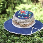メキシコ刺繍パッチワーク☆リトアニアリネン＊デニムハット☆ネイビー
