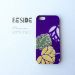 【 KIMONO 】希少・一点物☆アンティーク着物iPhoneケース(紫に葵）