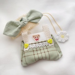 《完成品販売》サマーリボンヘアバンド＆サロペット＆お花bag3点セット ちびぬいサイズ