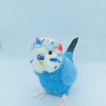 羊毛フェルト　手のひらサイズ　めちゃ可愛い花蝶々セキセイインコ　鳥　ゆこりん工房　水色