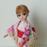 リカちゃん　着物（浴衣）2点セット #21O　花と飴玉　オフホワイト