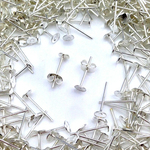 (e-00042)(皿のサイズ)4mm ピアス ホワイトシルバー 平皿タイプ×ホワイトシルバーキャッチセット 100個 (50ペア) アクセサリーパーツ 材料 素材
