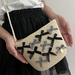 リボンいっぱいポシェット　かごポシェット　バレエコア　キッズショルダーバッグ　夏休み　夏の思い出　プレゼントギフトにも