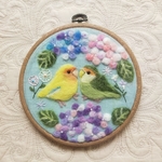 (中サイズ)紫陽花とコザクラインコの壁掛け