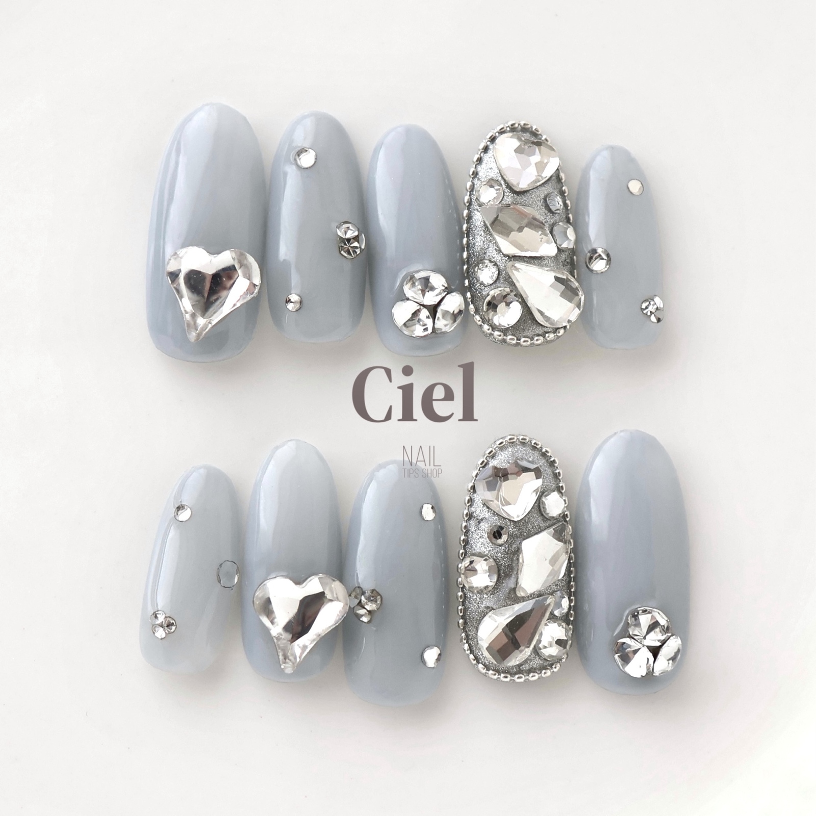 サイズオーダー】 nailtip くすみブルー ハートネイル ワンホン